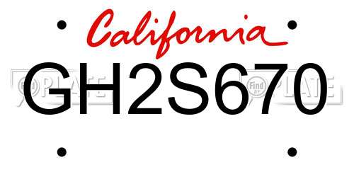 GH2S670 California License Plate