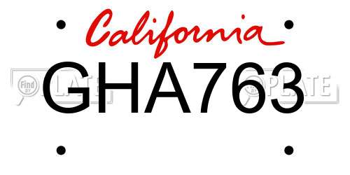 GHA763 California License Plate