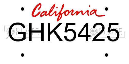 GHK5425 California License Plate
