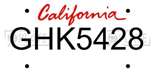 GHK5428 California License Plate