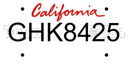 GHK8425 California License Plate