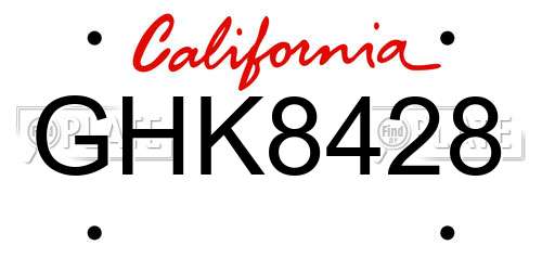 GHK8428 California License Plate