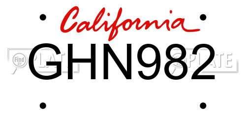 GHN982 California License Plate