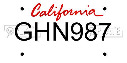 GHN987 California License Plate