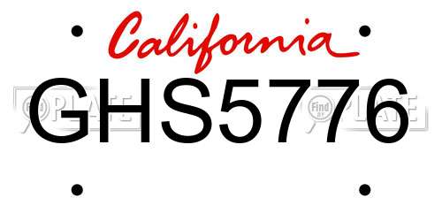 GHS5776 California License Plate