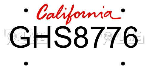 GHS8776 California License Plate