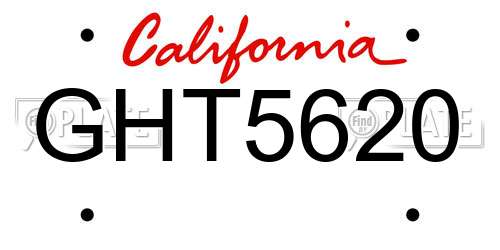 GHT5620 California License Plate
