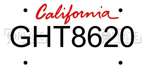 GHT8620 California License Plate