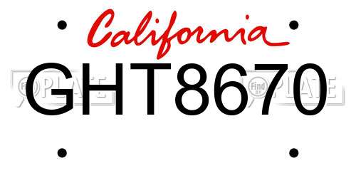GHT8670 California License Plate