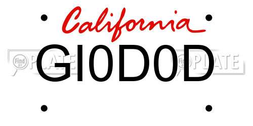 GI0D0D California License Plate