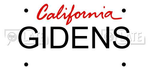 GIDENS California License Plate