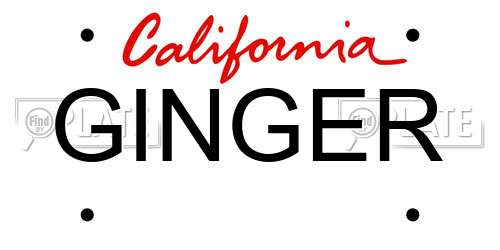 GINGER California License Plate
