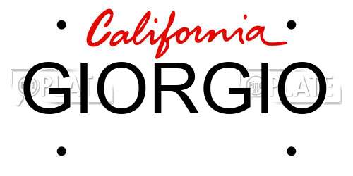 GIORGIO California License Plate