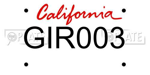 GIR003 California License Plate