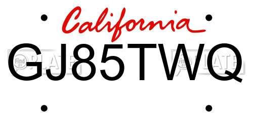 GJ85TWQ California License Plate