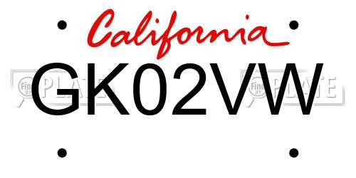 GK02VW California License Plate