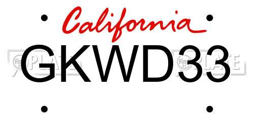 GKWD33 California License Plate