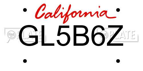 GL5B6Z California License Plate