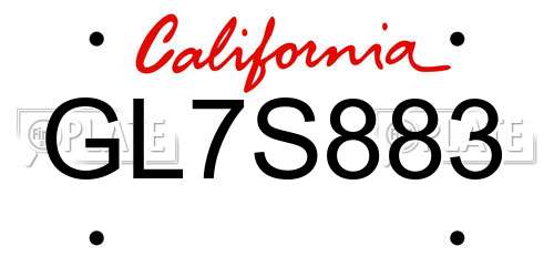 GL7S883 California License Plate