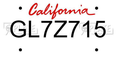 GL7Z715 California License Plate