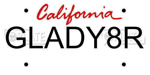 GLADY8R California License Plate