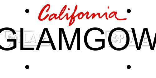 GLAMGOW California License Plate