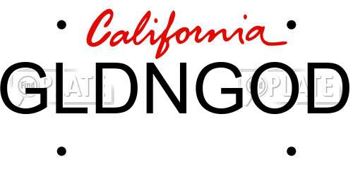 GLDNGOD California License Plate