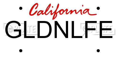 GLDNLFE California License Plate
