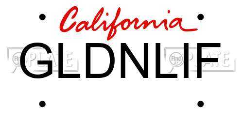 GLDNLIF California License Plate