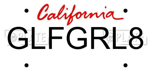 GLFGRL8 California License Plate