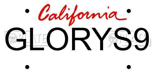 GLORYS9 California License Plate