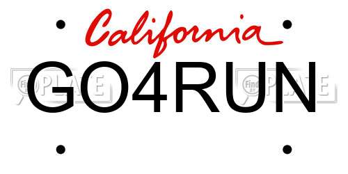 GO4RUN California License Plate