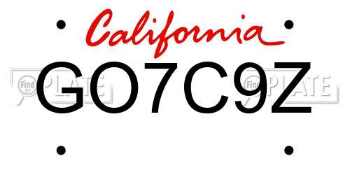 GO7C9Z California License Plate