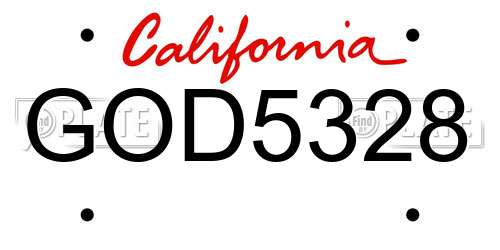 GOD5328 California License Plate