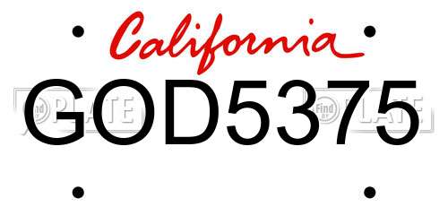 GOD5375 California License Plate