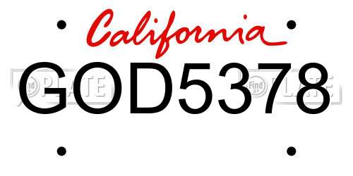 GOD5378 California License Plate