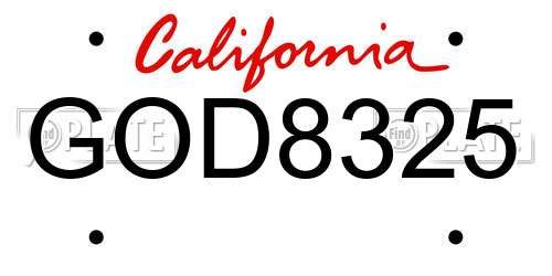 GOD8325 California License Plate