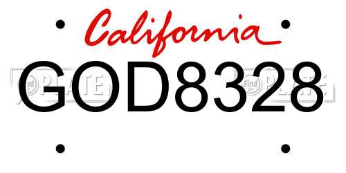 GOD8328 California License Plate