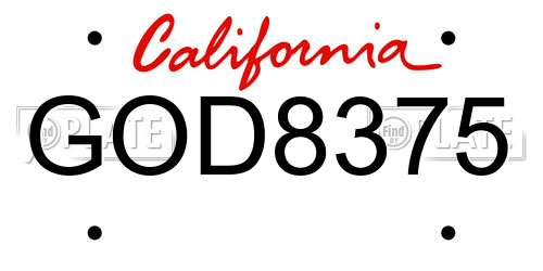 GOD8375 California License Plate