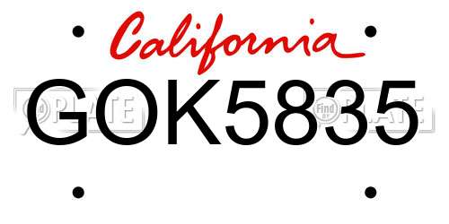 GOK5835 California License Plate