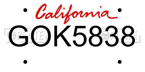 GOK5838 California License Plate