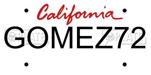 GOMEZ72 California License Plate