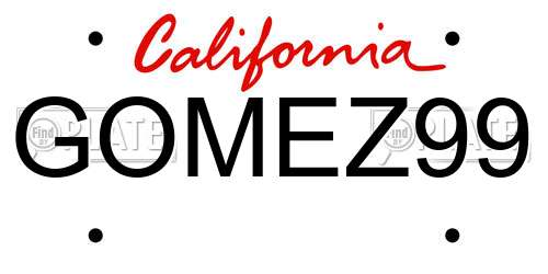 GOMEZ99 California License Plate