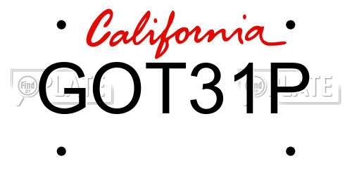 GOT31P California License Plate