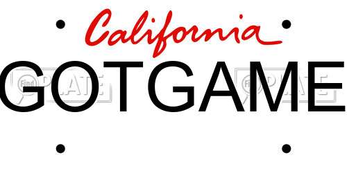 GOTGAME California License Plate