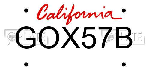 GOX57B California License Plate