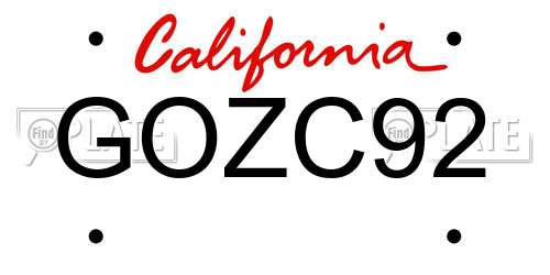GOZC92 California License Plate