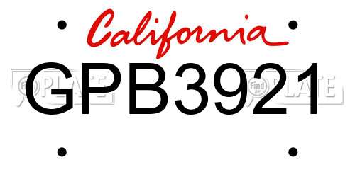 GPB3921 California License Plate