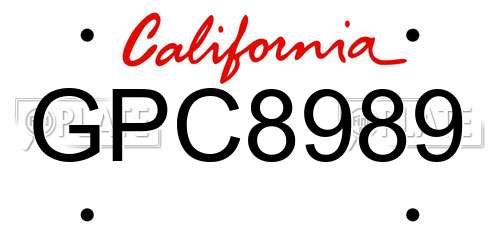 GPC8989 California License Plate