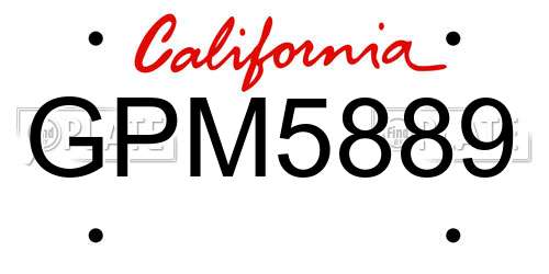 GPM5889 California License Plate